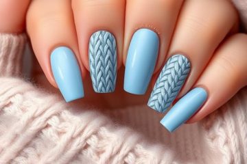 light blue grey cable nails