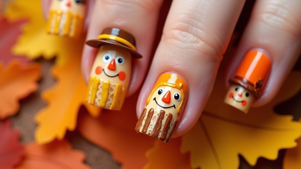 playful scarecrow nail art