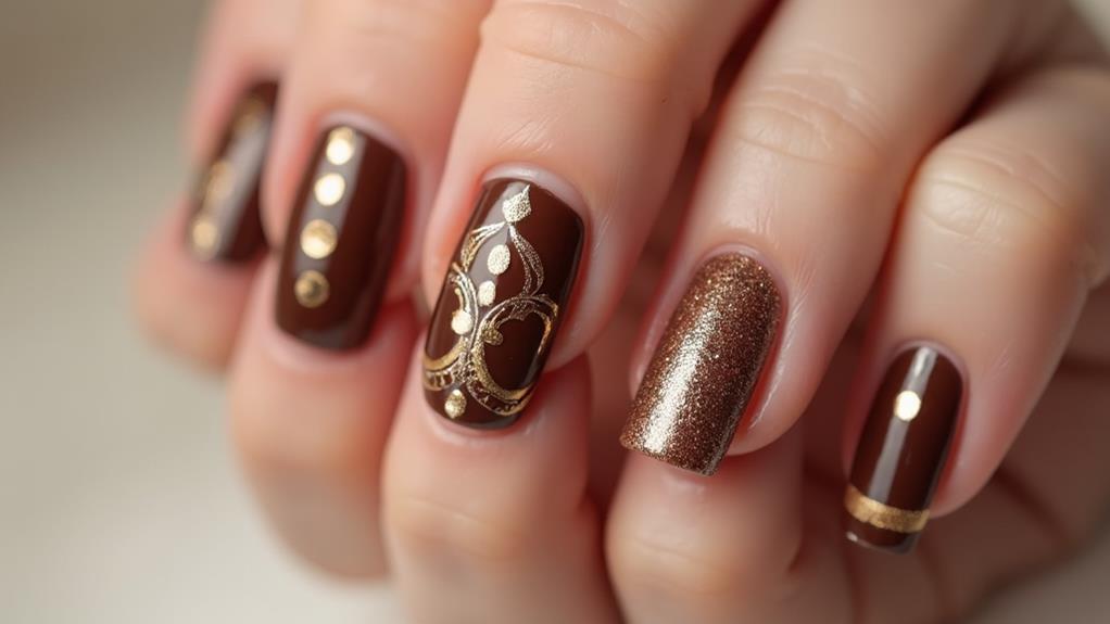 shiny chocolate nail designs