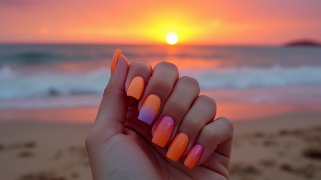 vibrant sunset gradient nails